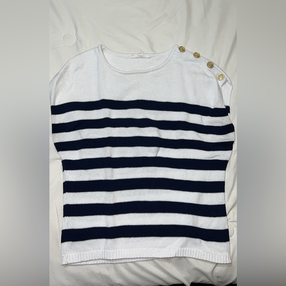 Nautical Striped Sweater with Gold Button Detail